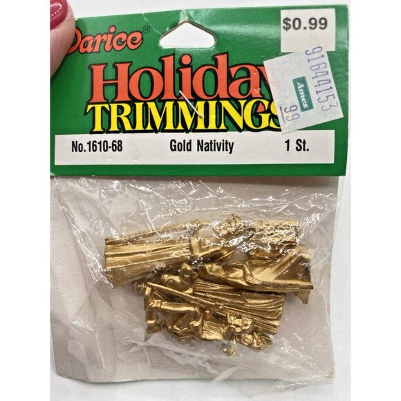 Vintage Miniature Gold Nativity Set Darice Holiday Trimmings NIP Tiny Lot of 2 - Picture 7 of 10